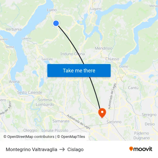 Montegrino Valtravaglia to Cislago map