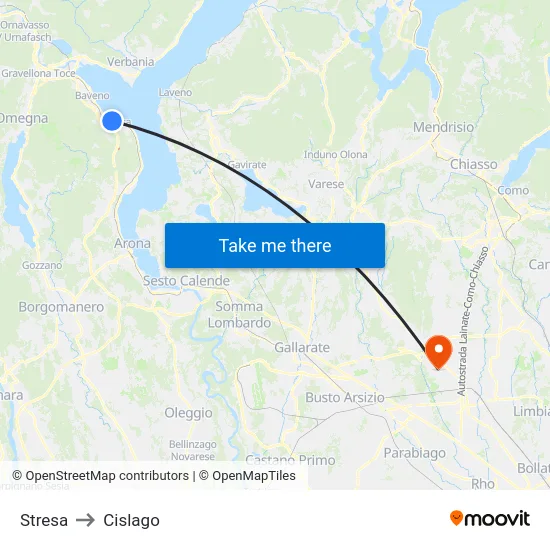 Stresa to Cislago map
