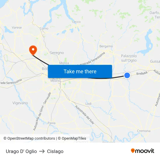 Urago D' Oglio to Cislago map
