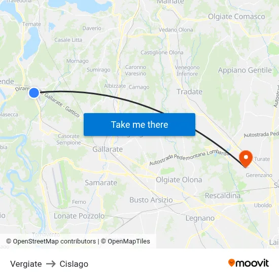 Vergiate to Cislago map