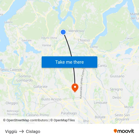 Viggiù to Cislago map