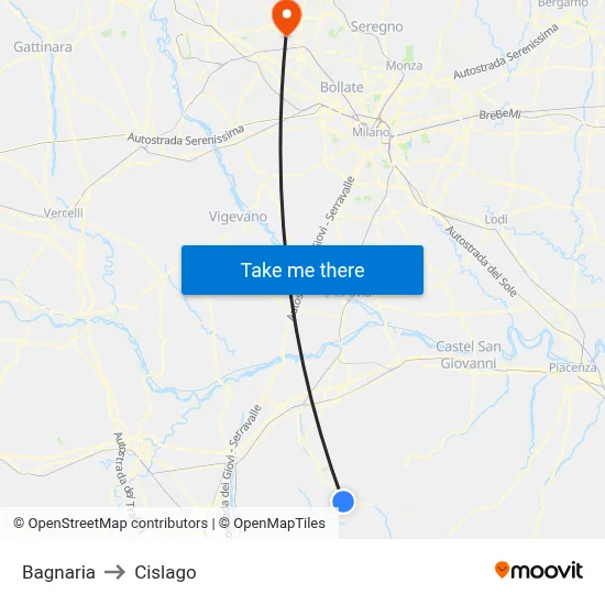 Bagnaria to Cislago map