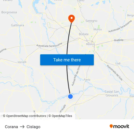 Corana to Cislago map