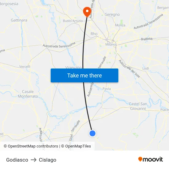 Godiasco to Cislago map