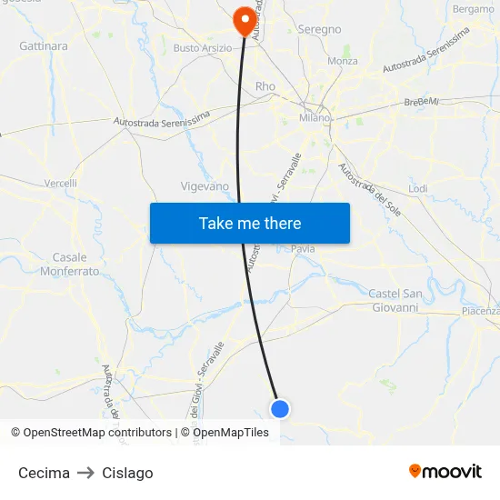 Cecima to Cislago map