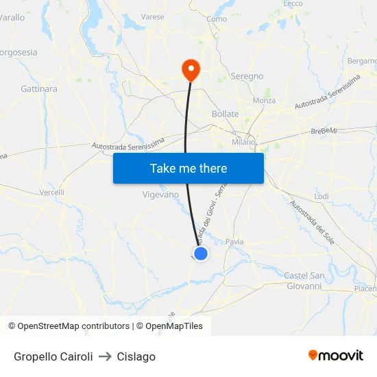 Gropello Cairoli to Cislago map