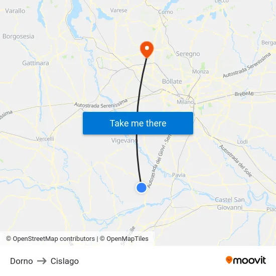 Dorno to Cislago map