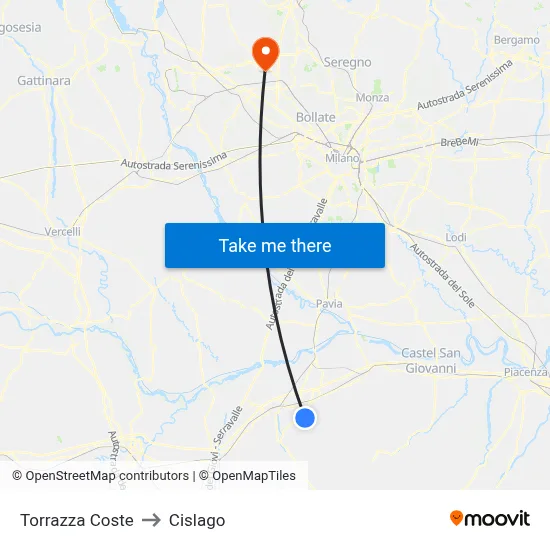 Torrazza Coste to Cislago map