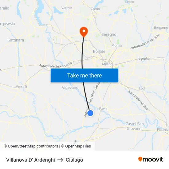 Villanova d'Ardenghi to Cislago map