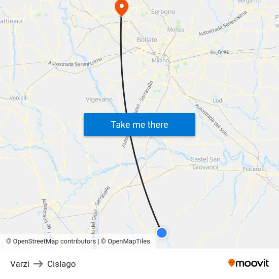 Varzi to Cislago map