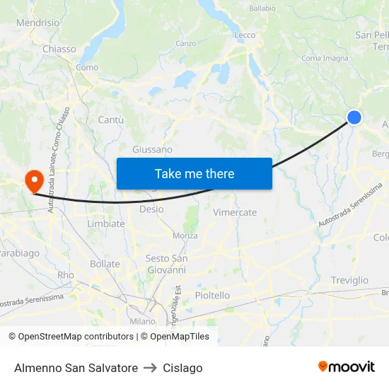 Almenno San Salvatore to Cislago map