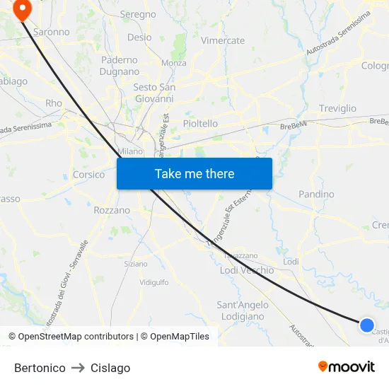 Bertonico to Cislago map