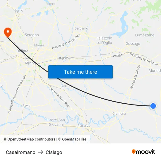 Casalromano to Cislago map