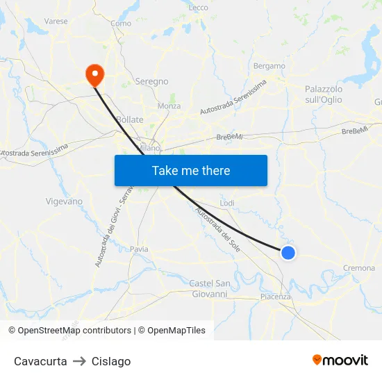 Cavacurta to Cislago map