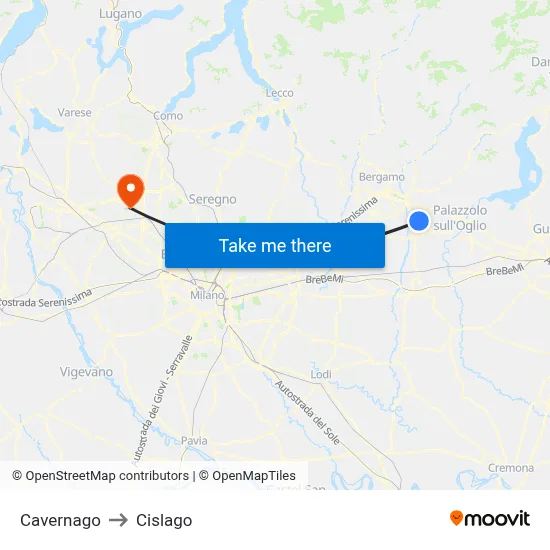 Cavernago to Cislago map