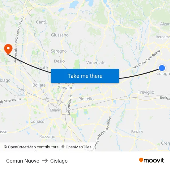 Comun Nuovo to Cislago map