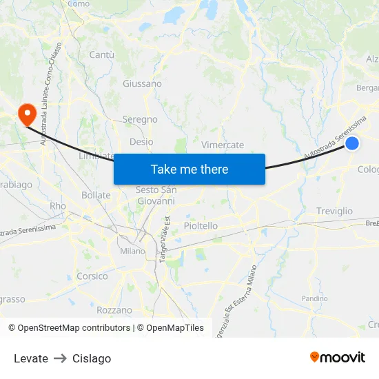 Levate to Cislago map