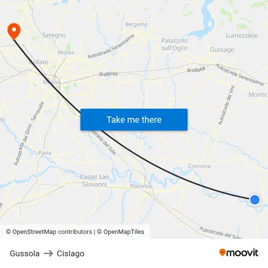 Gussola to Cislago map
