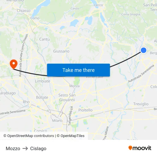 Mozzo to Cislago map