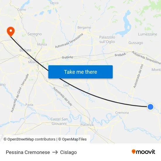 Pessina Cremonese to Cislago map