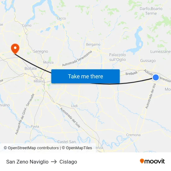 San Zeno Naviglio to Cislago map