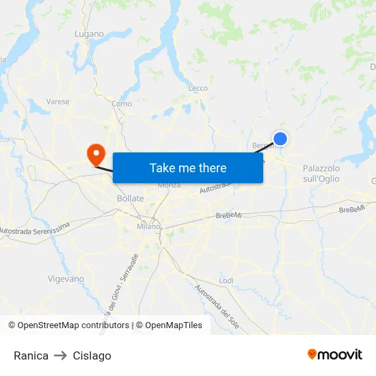 Ranica to Cislago map