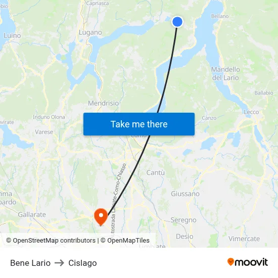 Bene Lario to Cislago map
