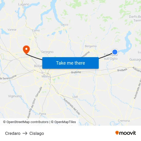 Credaro to Cislago map