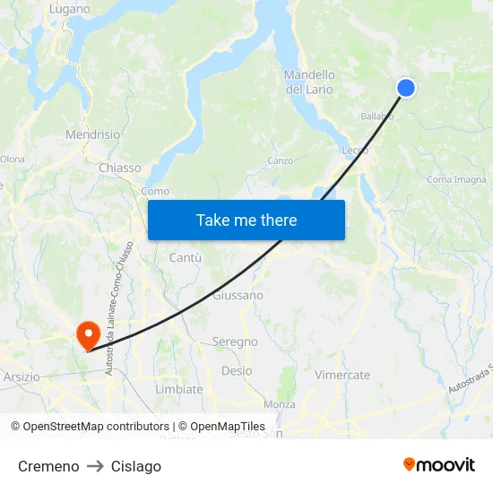Cremeno to Cislago map