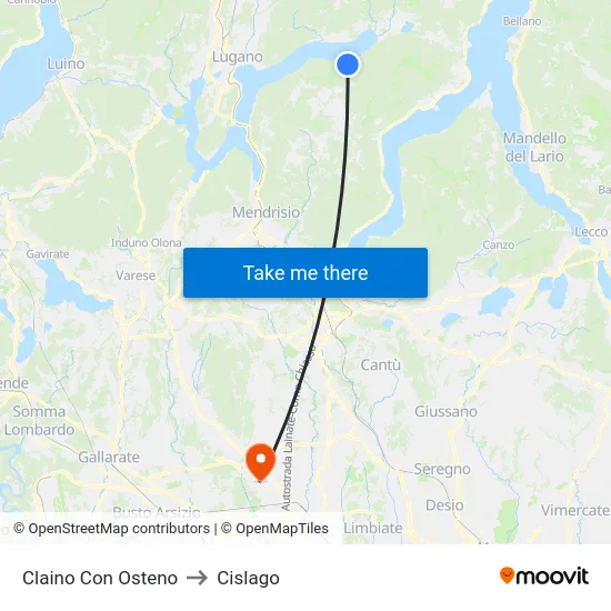 Claino Con Osteno to Cislago map