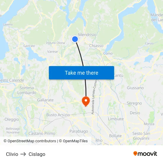 Clivio to Cislago map