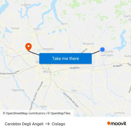 Carobbio Degli Angeli to Cislago map