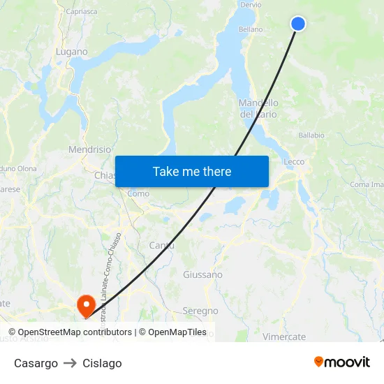 Casargo to Cislago map
