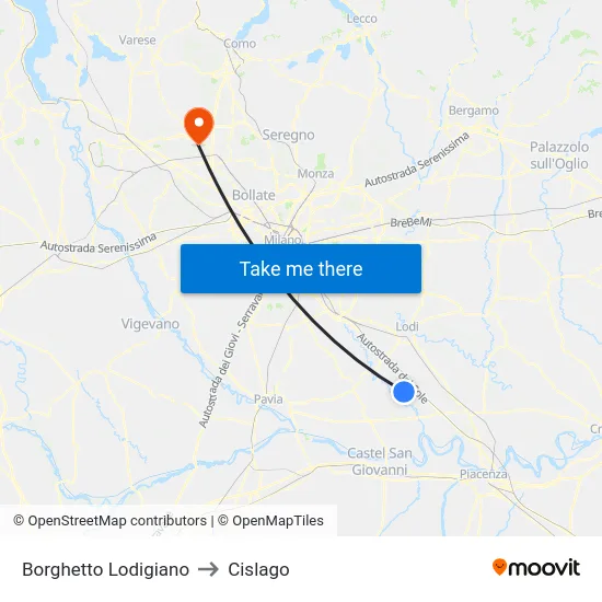 Borghetto Lodigiano to Cislago map