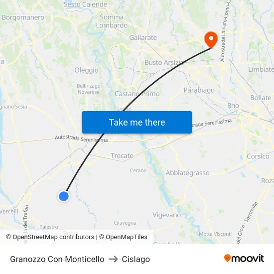 Granozzo Con Monticello to Cislago map