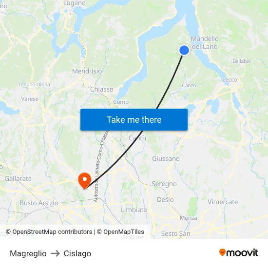 Magreglio to Cislago map