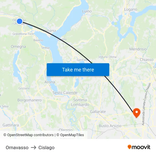 Ornavasso to Cislago map