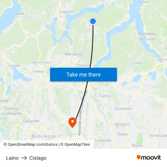 Laino to Cislago map