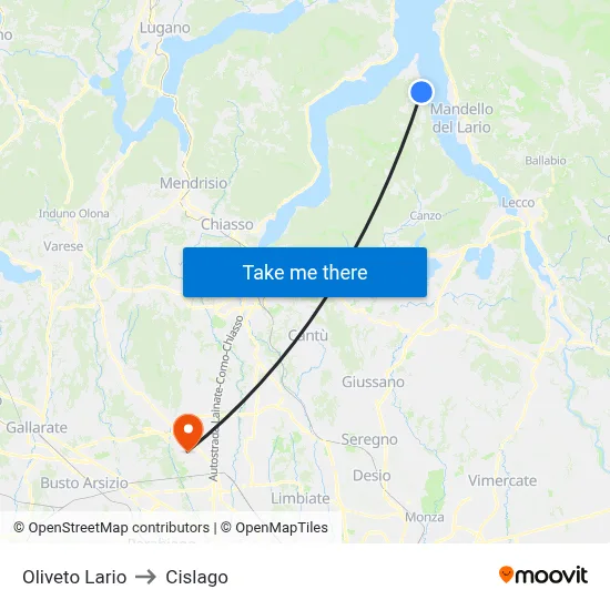 Oliveto Lario to Cislago map