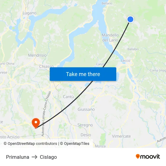 Primaluna to Cislago map