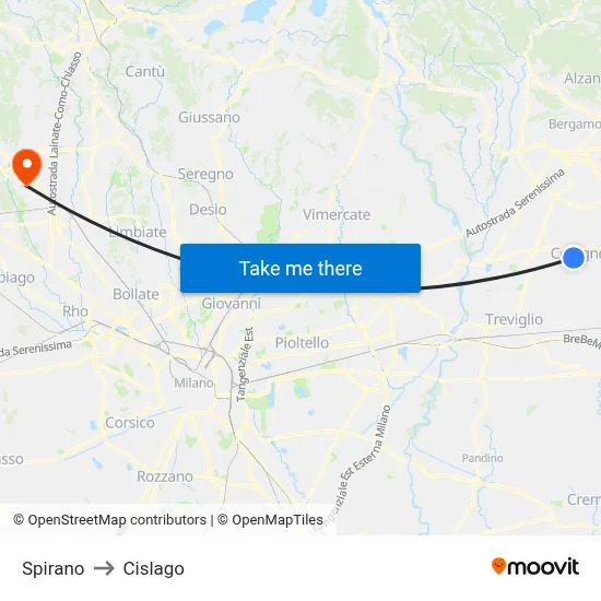 Spirano to Cislago map