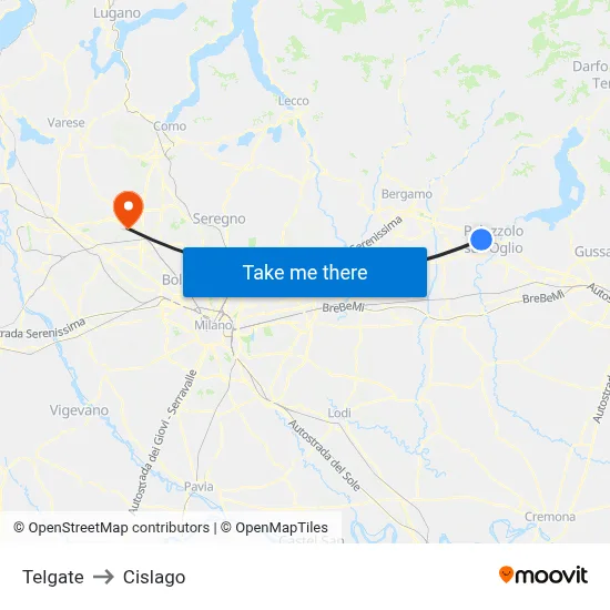 Telgate to Cislago map