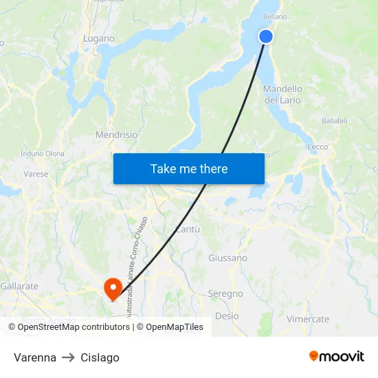 Varenna to Cislago map