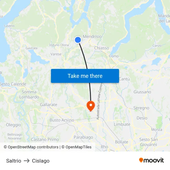 Saltrio to Cislago map