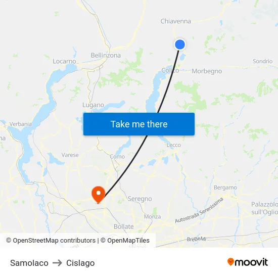 Samolaco to Cislago map