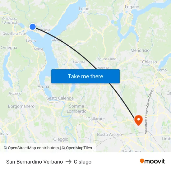 San Bernardino Verbano to Cislago map