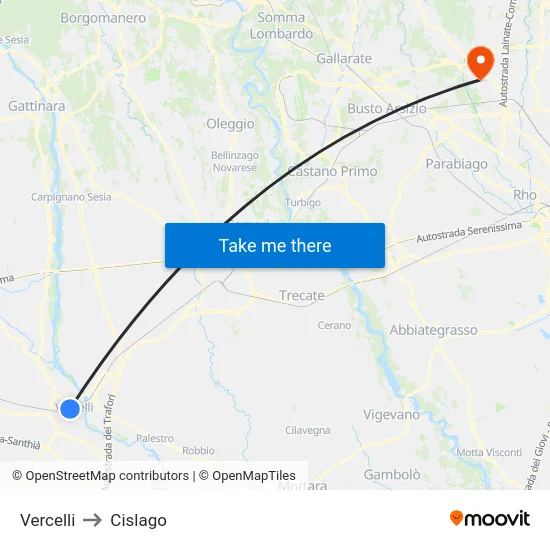 Vercelli to Cislago map