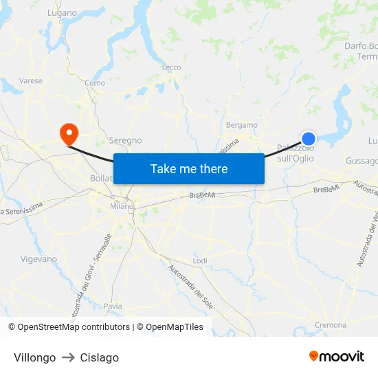Villongo to Cislago map