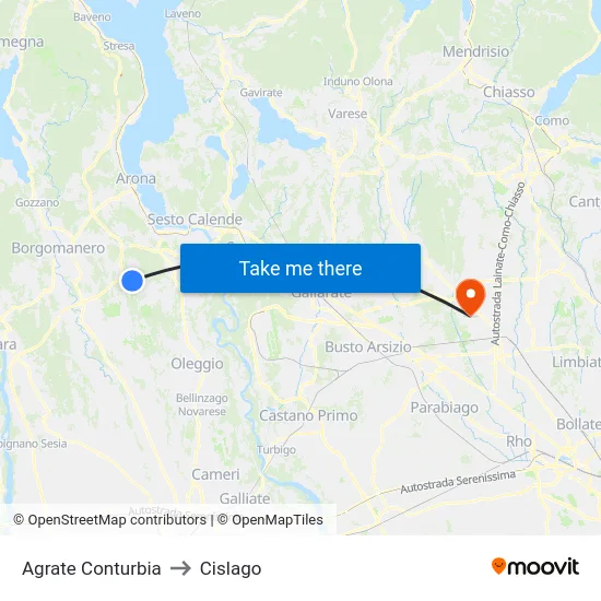 Agrate Conturbia to Cislago map