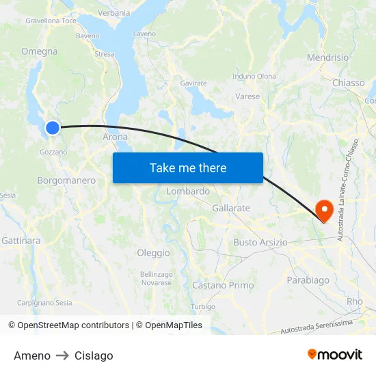 Ameno to Cislago map